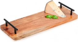 Wooden serving board with metal handles 40 × 15.5 cm made of acacia wood