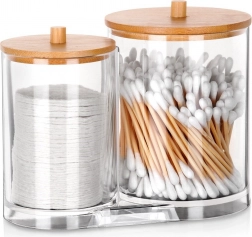 Doppel-Organizer für Wattestäbchen und Abschminkpads mit Bambusdeckeln