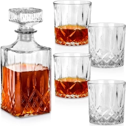 Carafe en verre pour whisky avec 4 verres, 900 ml + 4×300 ml, set 5 pièces VILDE