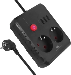 Power strip with 2 outlets and 3× USB, 2500 W, 1.5 m, black