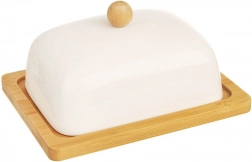 Porzellan-Butterdose Whiteline mit Bambusunterlage