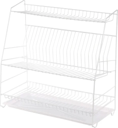 Dreistöckiger Geschirrabtropfer 50 cm, weiß, mit Abtropfschale