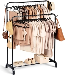 Metal freestanding clothes rack, black, double 110 × 45 × 152 cm