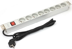 PDU power strip for 19" rack, 8× Type E, 1.8 m, Schuko, switch, aluminum