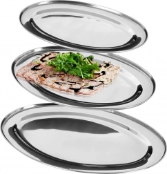 Edelstahl-Ovale Servierplatten, Set mit 3 Stück