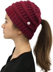 Winter ponytail beanie - burgundy