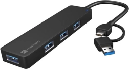 USB-hub NATEC Mayfly 4× USB 3.0 met USB‑C/USB‑A-adapter, zwart