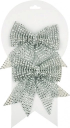 Silberne Weihnachtsschleifen mit Glitzersteinen, 12 cm, 2 Stück