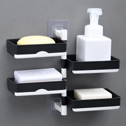 Rotating four-tier wall-mounted soap dish with drain