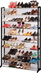Multi-level shoe rack with 10 shelves for 50 pairs, metal tubes, 90 × 25 × 140 cm