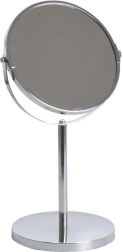 Miroir cosmétique double face avec pied haut, diamètre 17 cm, chrome