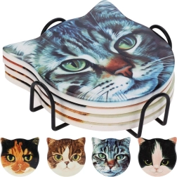 Ensemble de sous-verres avec chats sur présentoir, 4 pièces