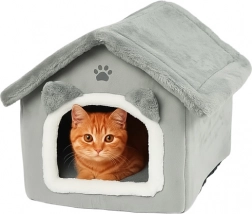 Niche pour chats Purlov gris avec toit amovible et rembourrage doux