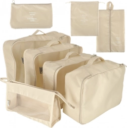 Reisset van 8 stuks kofferorganizers, beige