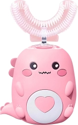 RENEW FORCE Children's Sonic Toothbrush with U-Shaped 360° Head, Pink Dinosaur