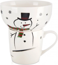 Porcelain kids’ set mug with bowl – snowman, 2 pcs
