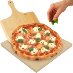 Pizzastein RUHHY aus Cordierit 38 × 36 cm mit Bambusschaufel