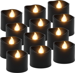 LED tealight candles Ruhhy black 3.6 cm, 12 pcs, flame effect
