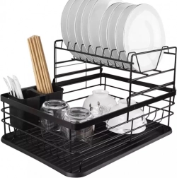 RUHHY Two-Tier Dish Drying Rack, Black, 43×29×27 cm
