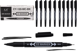 Set van dubbelzijdige waterbestendige markers voor cd’s, zwart, 10 stuks