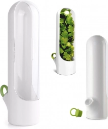 Herb container with water reservoir for longer freshness
