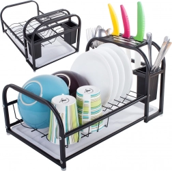 Loft dish rack with drip tray, knife and cutlery holder, black