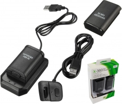 KX7A 2x XBOX 360 BATTERIES USB CABLE BLACK