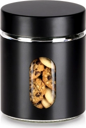 Glazen pot voor droge voedingsmiddelen met zwarte schroefdeksel 650 ml