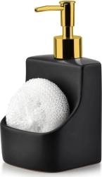 Ceramic dish soap dispenser with sponge compartment, black 400 ml