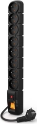 Power Strip with Surge Protection Black 1.5M 8 Sockets