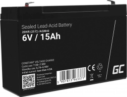 Maintenance-free GREEN CELL AGM battery 6 V 15 Ah for alarms, cash registers and toys