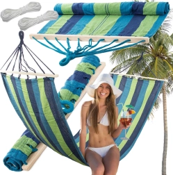 Tuin-hangmat met houten spreidstokken, gestreept, 200 × 80 cm