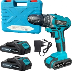 Akku-Bohrschrauber 24 V mit Koffer und 2× 3 Ah Akkus