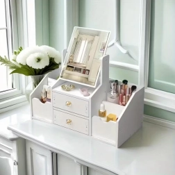 Eleganter Kosmetik-Organizer mit Spiegel – Schmuckkästchen und Mini-Toilette