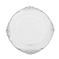 Round decorative charger plate 33 cm transparent with silver effect - 1 piece