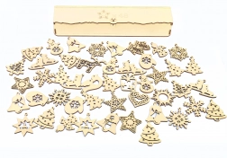 De magie van hout: kerstornamenten in doos 48 stuks