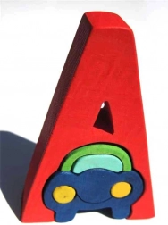 Wooden Letter A with Car for Children