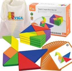 Houten tangram VIGA met kaartjes – educatieve puzzel van FSC-hout