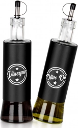 Glazen olie- en azijndispensers 300 ml, zwart, set van 2
