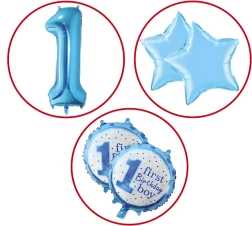 Balloons for a Boy’s First Birthday – Set of 5 with Stars