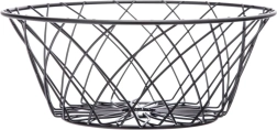 Black metal round fruit basket with floral decoration 25 × 10 cm
