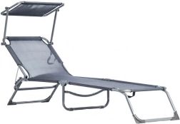Verstelbare tuinligstoel met zonnescherm, grijs MultiGarden