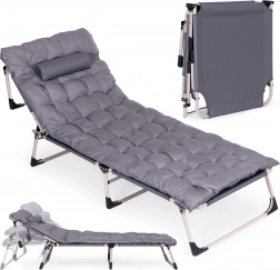 Garden Lounger with Mattress and Pillow Folding Gray MultiGarden