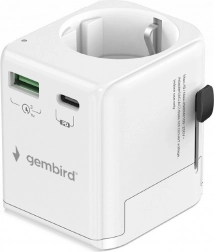 Universeller Reiseadapter mit Erdung 20 W mit USB‑C PD und USB‑A QC, weiß