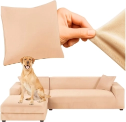 Elastischer Veloursbezug für Ecksofa RUHHY beige 145–185 cm - 1 Stück