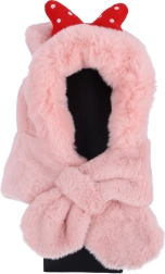 Children's plush hat with scarf for kids aged 1 to 8 - pink with a red bow