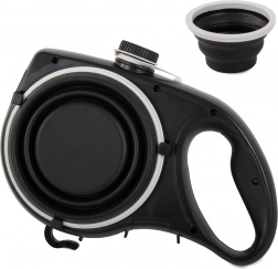 Dog Leash with Integrated Collapsible Bowl