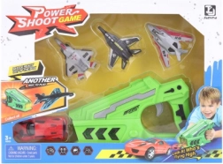 Lanceerinrichting met autootje en vliegtuigen voor kinderen