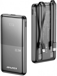 AWEI P76K Power Bank 10000 mAh with 22.5 W Fast Charging and 4 Outputs