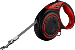 Dogness retractable leash 5 m with LED flashlight and bag holder – red